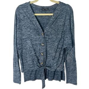 Alpha Amour Slouchy Fit Heathered Blue Tie Front Shirt